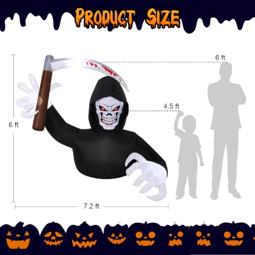 7.2ft Halloween Inflatable Grim Reaper Decor with Lights - Black & White