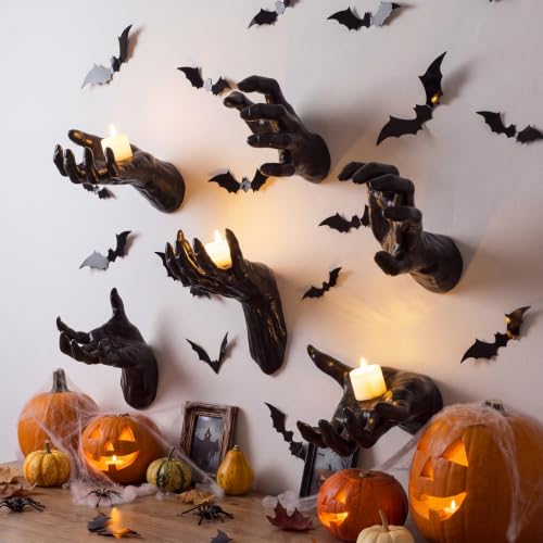 78pcs Halloween Indoor Gothic Decor Set with Creepy Hands & 3D Bat Stickers