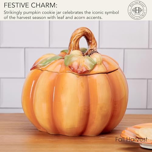 Fitz & Floyd Fall Harvest Pumpkin Cookie Jar Ceramic Figurine - 8 Inch