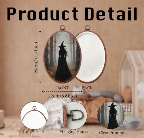 Forest Witch Silhouette Halloween Wall Art - Oval Framed Canvas, Variation 31