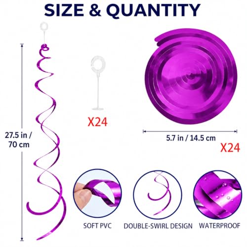 24pcs Hanging Spiral Ceiling Decorations - Purple Party Supplies