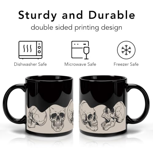 Half Skull Skull Coffee Mug 11oz - Spooky Halloween Black Ceramic Cup