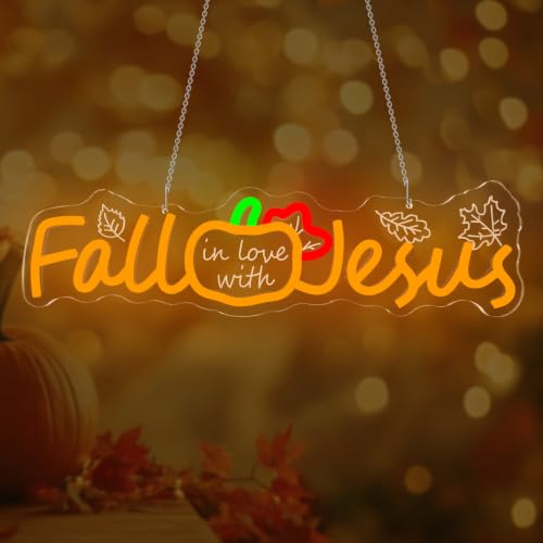 Fall in Love with Jesus Neon Sign for Wall Decor Christian Fall LED Sign - Seasonal Faith Decoration
