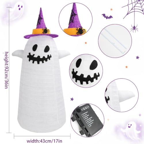 Halloween Ghost Decorations Collapsible 3FT Lighted Ghost with 8 Modes & Timer - Outdoor Indoor Yard Porch Party Decor - Variation: Ghost