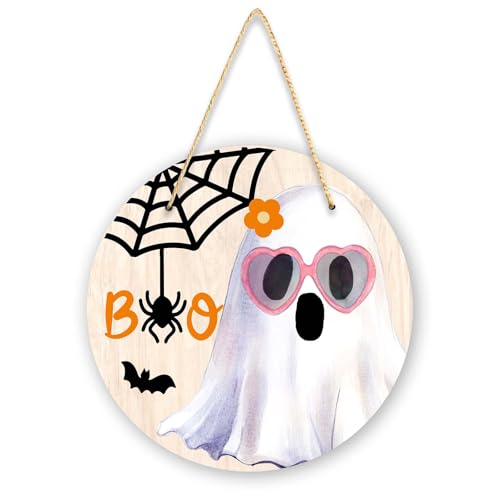 Halloween Door Decorations - Cute Ghost Rustic Sign for Seasonal Cheer