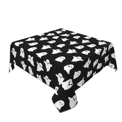 Halloween Square Tablecloth 60x60 Inches Black White Ghost Decorative Washable Table Cover