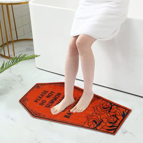 Halloween Bathroom Rug Black Coffin Bath Mat with Variation Orange Coffin Non-Slip Home Decor