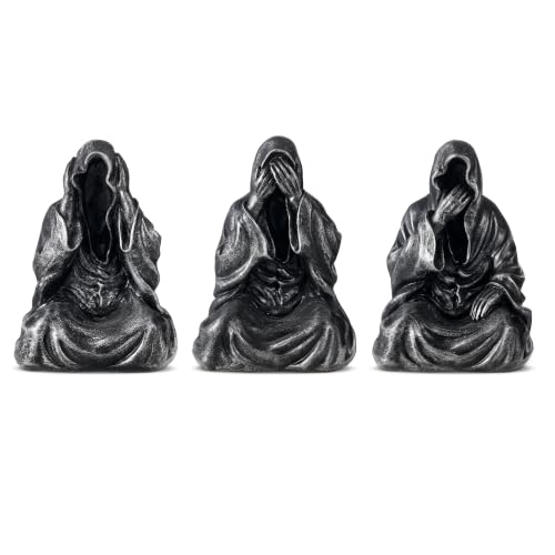 Black Gothic Grim Reaper Resin Figurines Set of 3 Halloween Decor