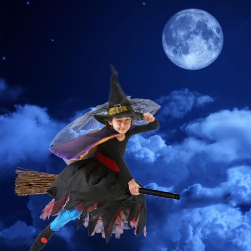 6 Pack Halloween Witch Brooms - Plastic & Branch Decor Props for Porch & Costume