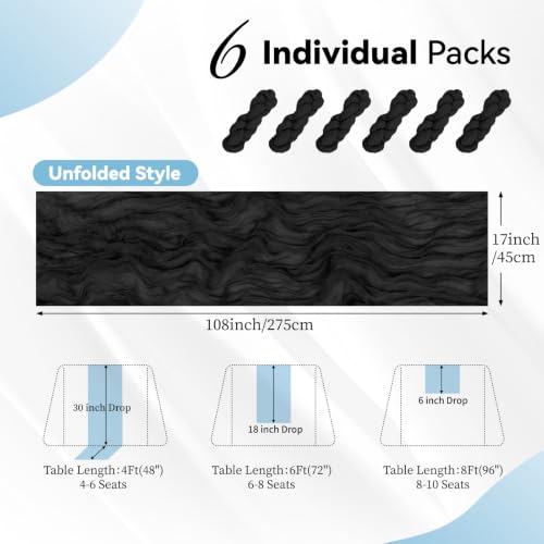 Black Cheesecloth Table Runner 17x108 Inches - 6 Pack Boho Wedding Party Decor