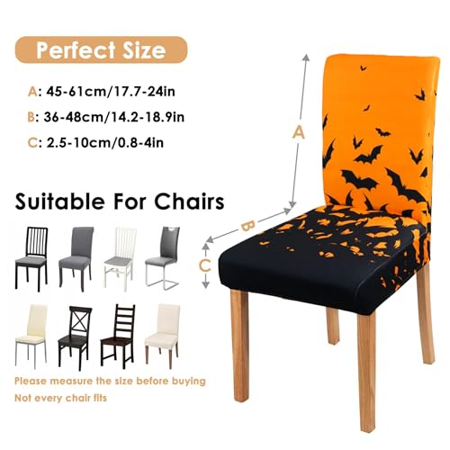 Halloween Chair Covers Set of 6 - Bat Design for Dining & Party Decor - Variation 01