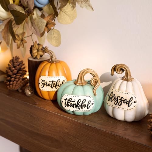 Medium Fall Pumpkin Decor Set of 3 Resin Pumpkins Indoor Outdoor Thanksgiving