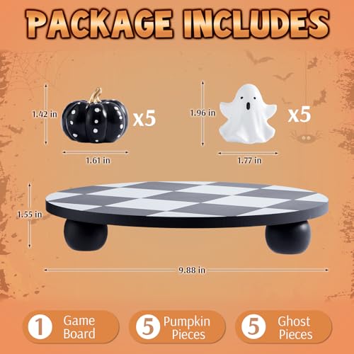 Halloween Tic Tac Toe Game Set - Black & White Ghost Pumpkin Pieces