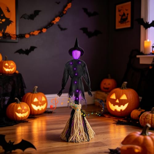 Purple Walking Style Animated Witch Broom Halloween Decor Light & Sound
