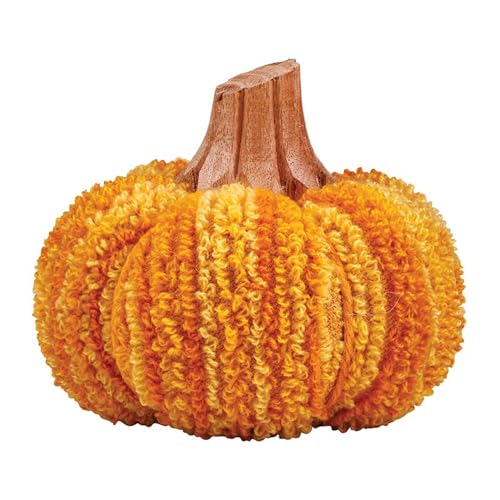 Small Golden Harvest Fabric Pumpkin - Fall Decor for Mantel & Tabletop, Autumn Halloween Halloween Decorations