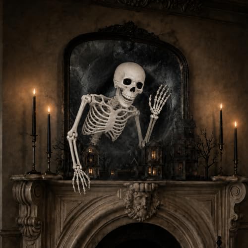 Halloween Haunted Skeleton Mirror Decor - Spooky Gothic Tabletop Prop