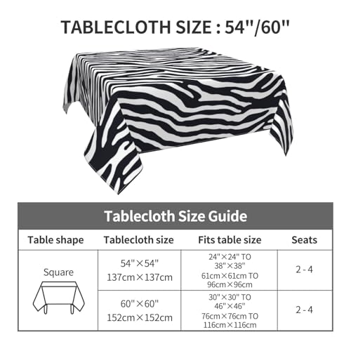 Leopard Zebra Square Tablecloth 60 x 60 Inches Washable Waterproof Decor