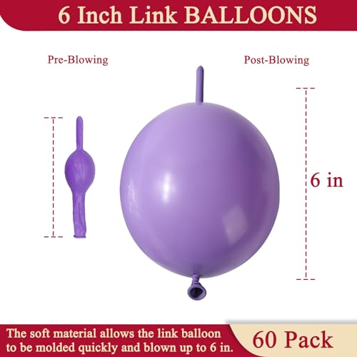 60 Pcs Light Purple Link Balloons 6 Inch Latex Party Decoration Set