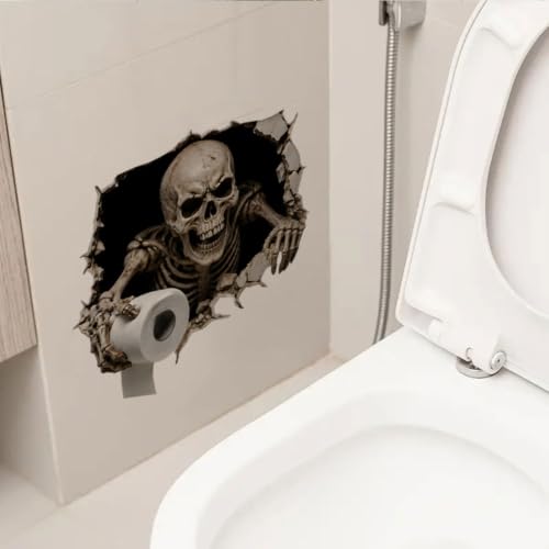 Halloween Toilet Lid Stickers 3D Skeleton Wall Decals - Halloween-3