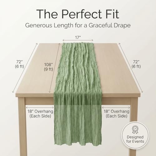 EcoEdge Sage Green Cheesecloth Table Runner 6 Pack 35x120 for Baby Shower & Wedding Decor