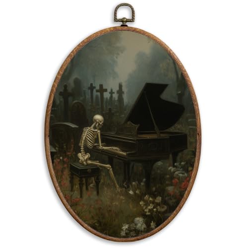 Dark Moody Gothic Skeleton Oval Wall Hanging Decor - Colour 29 - 8.6x11.4 Inch
