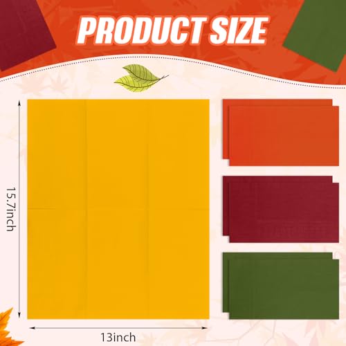 Fall Colored Paper Napkins Set - Green, Brick Red, Orange & Yellow, 120 Pack