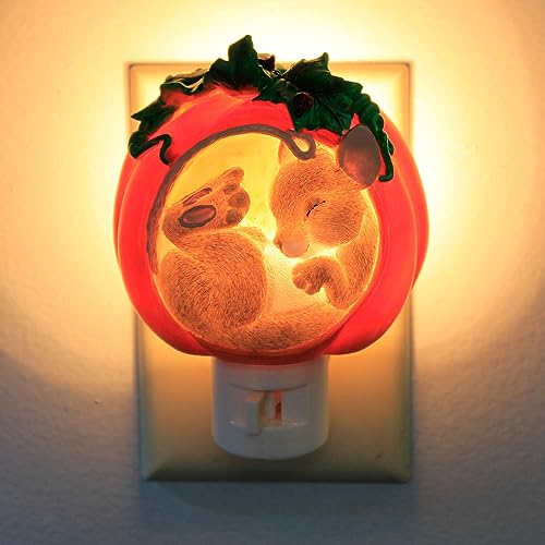 Roman Pumpkin Mouse Night Light - 4-Inch Room Decor, Charming Tails