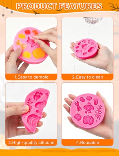 Pumpkin Silicone Mold Set with 3D Pumpkin, Leaves & Mini Figures - Pink Variation