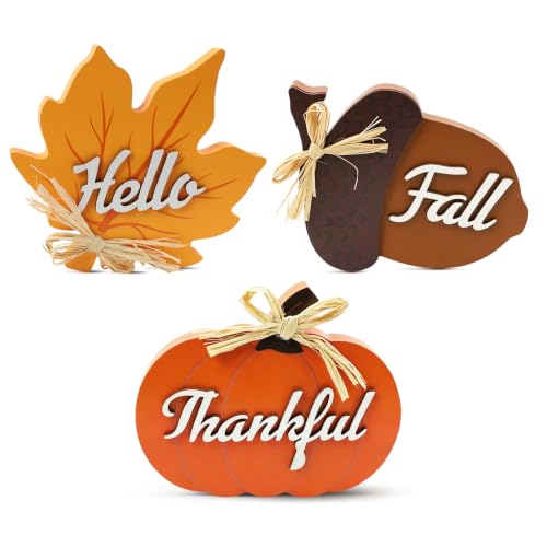 Fall Wooden Sign Set - Pumpkin Maple Leaf Acorn Thanksgiving Decor