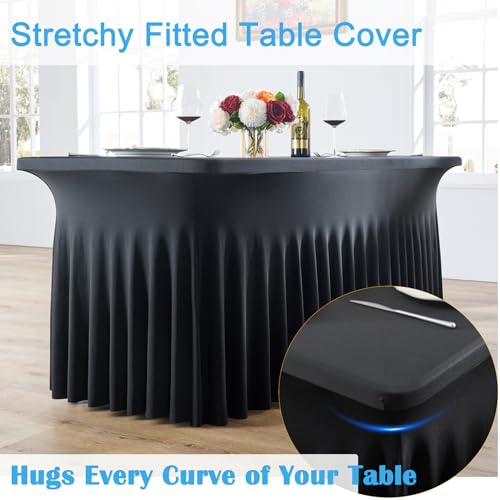 Black 8ft Spandex Tablecloths for Rectangle Tables, Wrinkle-Free Fitted Covers - 8 Pack