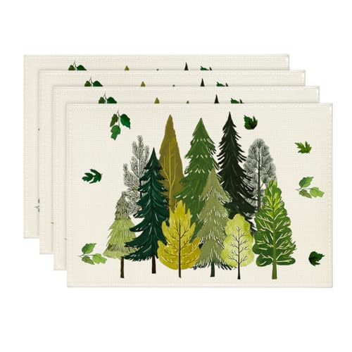 12x18 Inch Rectangular Placemats Set of 4 - Spring Leaves Table Decor
