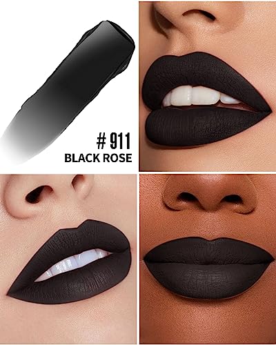 Black Matte Liquid Lipstick - Long Lasting, Smudgeproof, Vegan, 1 Ounce - 911 Black Rose