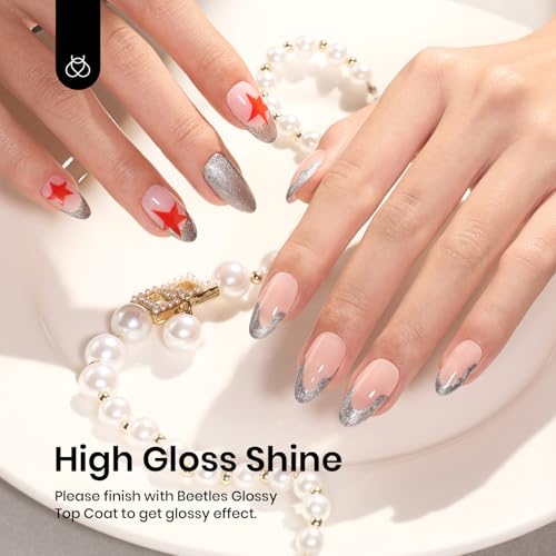 Pearl Silver Glitter Gel Nail Polish - Long Lasting Sparkle & Shimmer - 15ML - Silver Dancefloor Variation