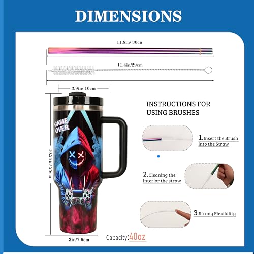 Jvycjlu 40oz Insulated Gaming Water Bottle with Handle & Straw - Blue Variation