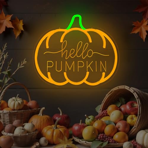 Hello Pumpkin Neon Sign for Wall Decor Fall LED Light Up Sign Dimmable Autumn Halloween Thanksgiving