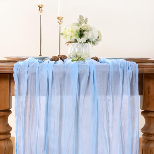 Light Blue Cheesecloth Table Runner for Fall Weddings & Home Decor
