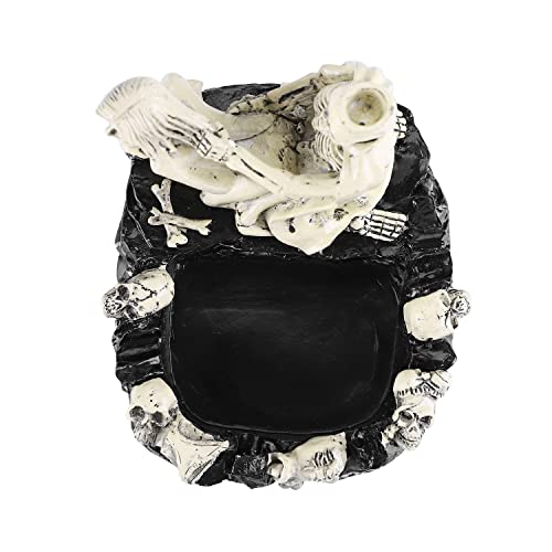 Halloween Skeleton Skull Resin Ashtray with Lid - Spooky Skull Pot Decor - Style 2