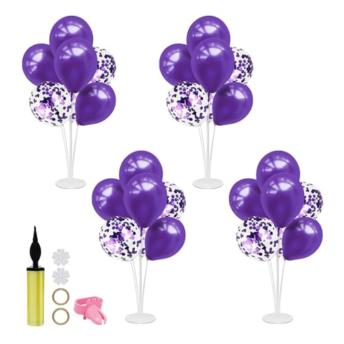 Purple and Gold Balloon Centerpieces Set for Celebrations - 8 Pieces