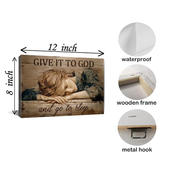 Give It To God And Go To Sleep Wall Art - Christian Bible Verse Poster 8x12 Inches with Frame - White Variation