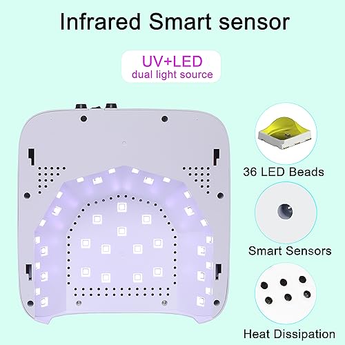 Cordless 72W LED Nail Lamp - Rechargeable Gel Dryer with 4 Timer Settings - White