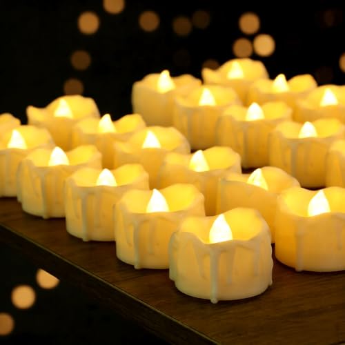 48 Pack Battery Operated Flameless LED Tea Lights with Timer - Flickering Votive Candles for Indoor & Outdoor Holiday Decor - Variation of Timer Tea Lights-C 48PCS