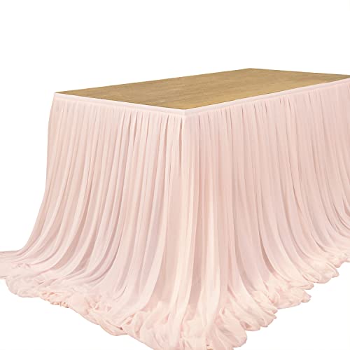 Peachy Blush 9FT Chiffon Table Skirt for Wedding and Events