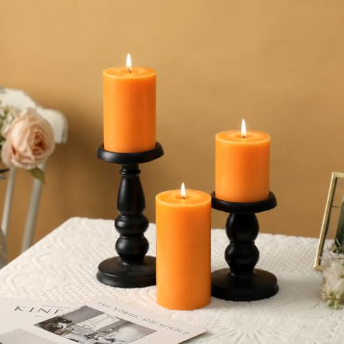 Orange Pillar Candles Set of 3 - Fall Decorations, Hand-Poured