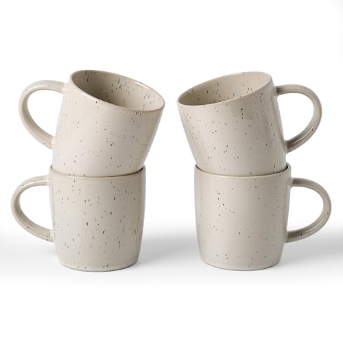 Meteor Creamy White Coffee Mug Set of 4 - 13 oz Ceramic Cups with Handle