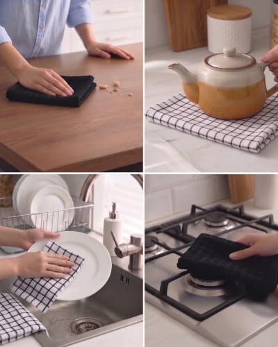 Kitchen Towel Set - 6 Pack 100% Cotton Black Dish Towels, 16x28 Inches - Soft & Absorbent
