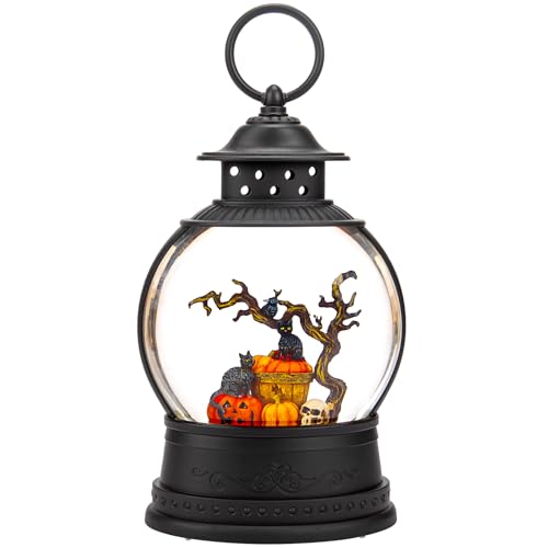 Halloween Black Cat Snow Globe Lantern with Music & Timer - Indoor Halloween Decor