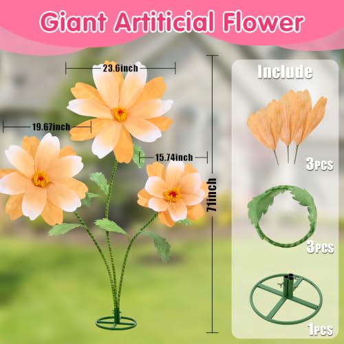 Giant Artificial Daisy Flowers with Stand - Gradient Orange Yellow, 5.9 ft Tall for Wedding Garden Party Decor