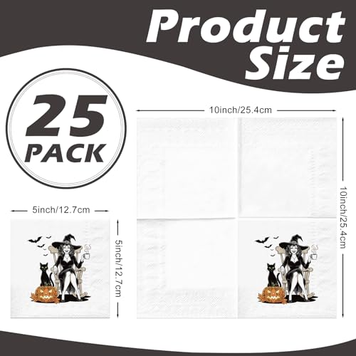 Elegant Witch Halloween Napkins - 25 Pack, 5x5 Inch, Chic Table Decor