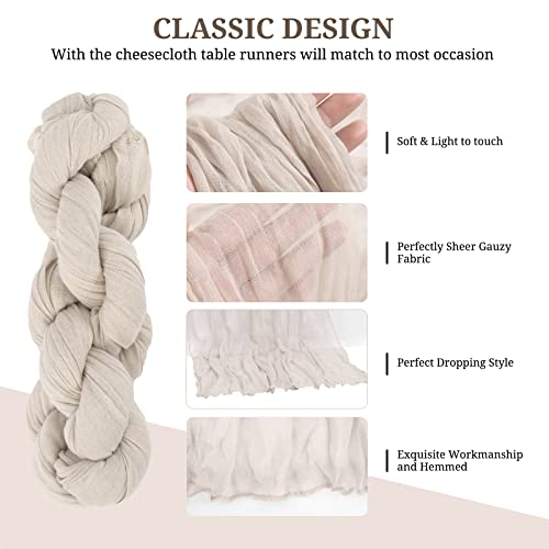 Rose Brown Cheesecloth Table Runner - 6 Pack, 35x120 Inches, Wedding Decor