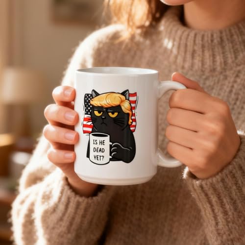 Black Is He Dead Yet Coffee Mug 15 oz Ceramic Funny Gift for Liberals